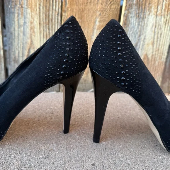 White House Black Market Black Open Toe Jewel Stiletto Heels Pumps Shoes Size 9 - Picture 8 of 10